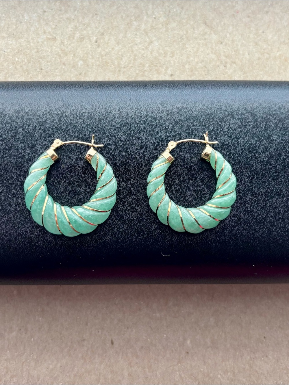 Ross-Simons Emerald Green Twisted Hoop Earrings with Gold Trim